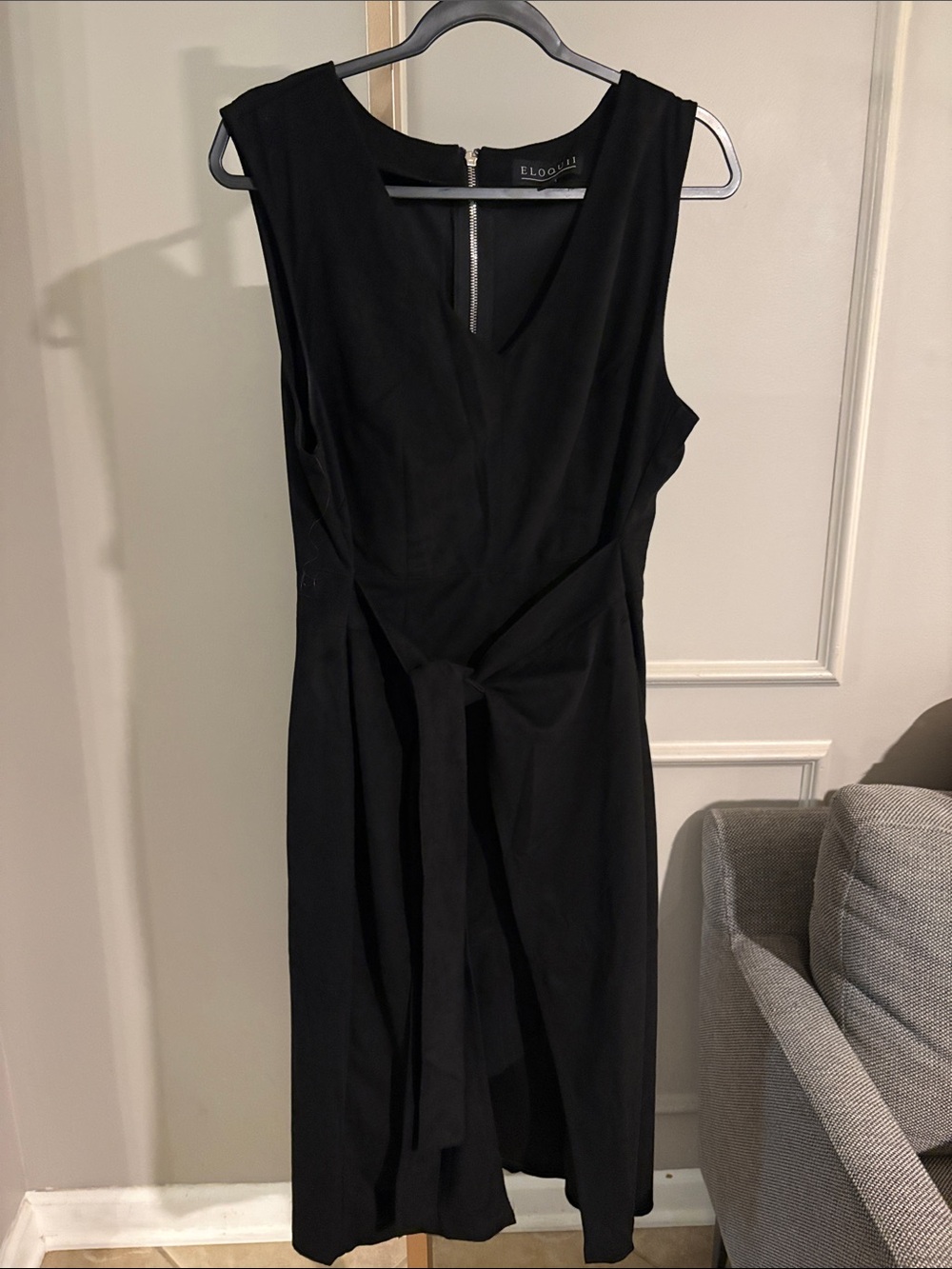Eloquii Black Sleeveless Midi Wrap-Detail Dress